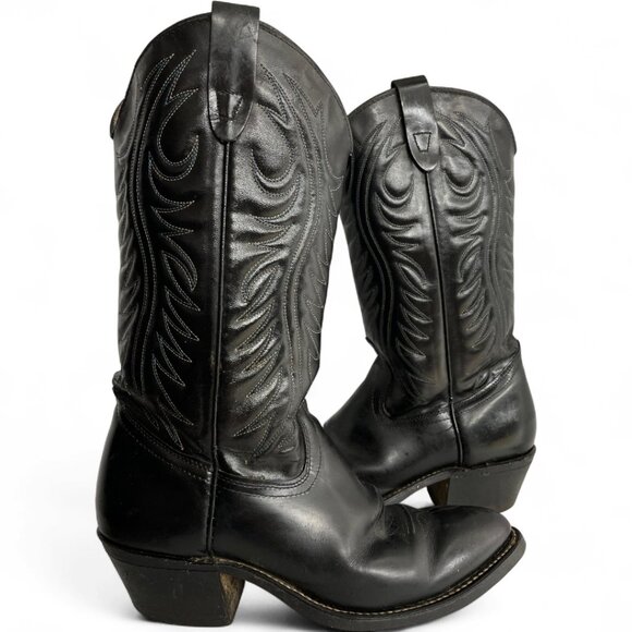 Texas Black Leather Western Cowboy Cowgirl Boots Women's 7 D - Picture 1 of 15